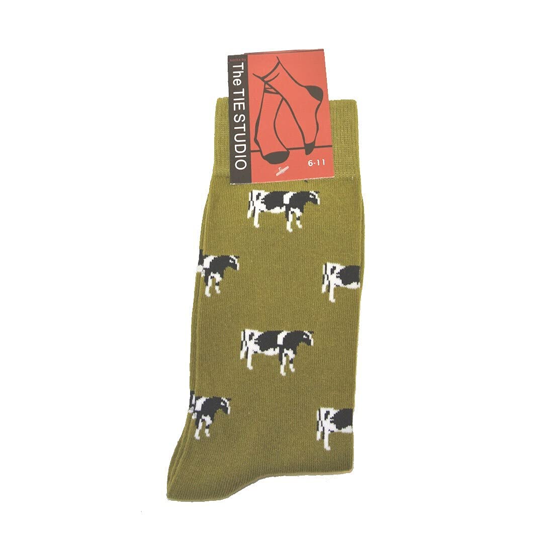 Tie Studio Farm Cows on green repeating Unisex Socks Adult Size 6-11