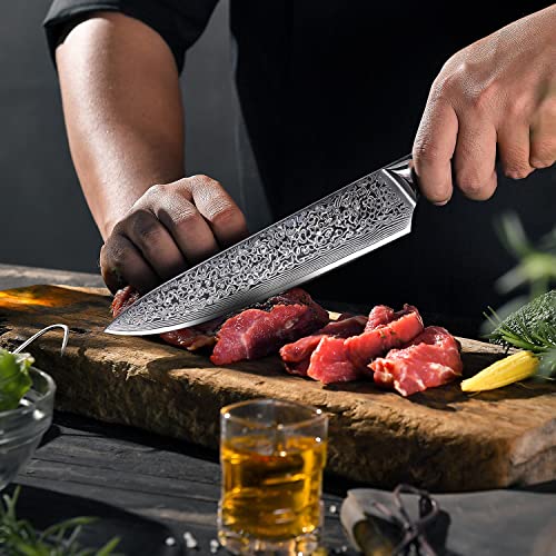 Image of FANTECK 8-inch Professional Damascus Chef Knife with High Carbon 67 Layers VG-10 Damascus Stainless Steel, Ergonomic Blue G10 Handle