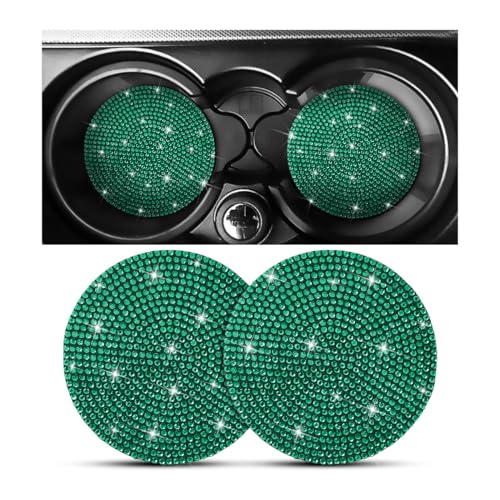 Image of Osilly Bling Car Cup Holder Coaster, 2 Pack Crystal Rhinestone Anti-Slip Insert Coasters, Universal 2.75 Inch Fashion Automotive Cup Mat, Car Interior Accessories Decor Gifts for Women (Green)