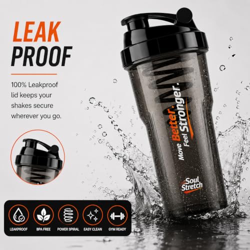 Image of Soul Stretch Storm Shaker for Gym Bottle -700ml | Protein Shaker Bottle | 100% Leakproof, BPA Free, Durable Gym Shaker | Cyclone Blender for Smooth Shakes (Black)