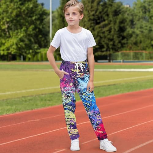 Sports Jogger Pants Boys Funny 80s 90s 3D Graphic Sweatpants Retro Printed Track Pants with Pockets for Boy 6-16Y (US, Alpha (Alpha), S, Regular, Purple Blue)4