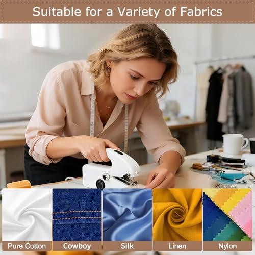 Image of Hand Held Sewing Machine for Adults & Beginners, with Orange Leather Storage Case and 112 PCS Sewing Kit, Portable Mini Hand Sewing Machine, Assorted Needles, Threads, Heavy Duty Scissors