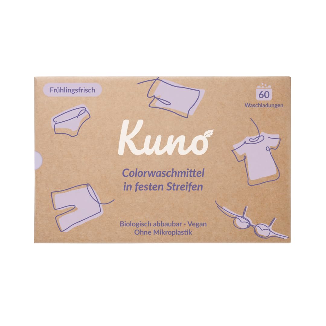 Kuno Colorwaschmittel Blätter Streifen - Nachhaltige Waschstreifen - Waschblätter - Einfache Aufbewahrung - 100% Vegan und optimal für Reisen und Urlaub - Eco (Colorwaschmittel, 60 Stück (1er Pack))