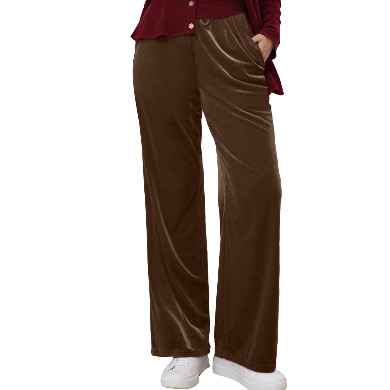Pantalon en Velours Doré Femme Pantalons De Sport Taille Elastique Pants Automne Hiver Respirant Décontracté Femmes Pantalon avec Poches Sweatpants Fluide Femme Couleur Unie Pantalons Fitness