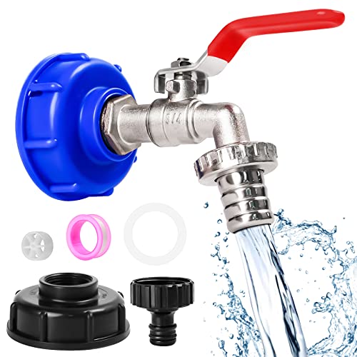 MengQiLe Tankadapter IBC Container IBC Tank Tap Adapter 3/4 Zoll Gewindeanschluss Ersatzteile, Wassertank Zubehör Adapter mit Hebelgriff und Schlauchtülle, IBC Kugelauslaufhahn Cover