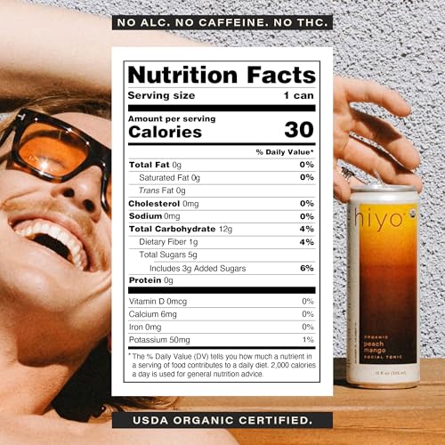 Image of Hiyo Organic Social Tonic - Peach Mango, 12 Pack - N.A. Functional Seltzer, Sparkling Water Crafted with Organic Adaptogens, Nootropics & Botanicals