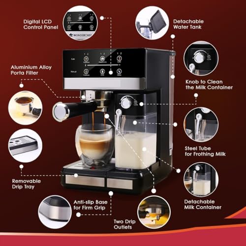 Image of Espresso Coffee Maker, 12 Bar Pressure Italiaan Ulka Pump, 2000 Watts Quick Heating Thermo Block, Easy to Use Touch Screen with 10 in 1 Funtions