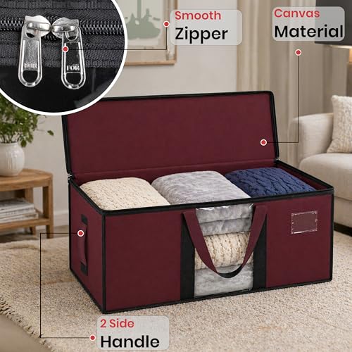 Image of Storite Jumbo Super-Size 78L Canvas Moisture Proof MultiPurpose Heavy Duty Storage Bag for Toys /Stationery /Blankets /Clothes /Moving Bag With Strong Reinforced Handles Rectangular Maroon(84x26x36cm)