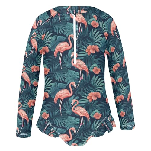 Pink Flamingo Girls Long Sleeve Rashguard Swimsuit UV Protection One-Piece Swimwear Bathing Suit B04043322