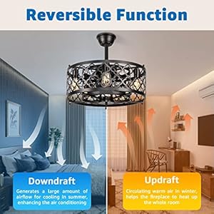 Sunvie caged ceiling fan with lights remote control 21in industrial bladeless ceiling fan black enclosed ceiling fan light with reversible motor for bedroom kitchen living room 5e26 baseno bulb  urban country home decor