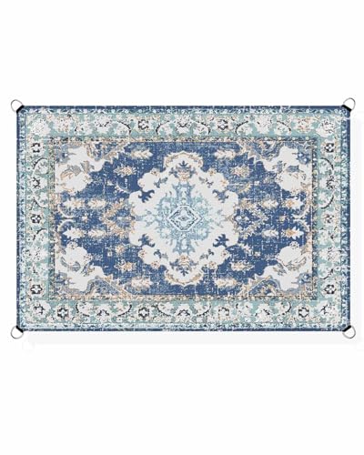 Boanket Sun Shade Sail 8' x 10', Blue Boho Rectangular Waterproof Outdoor Sun Shades, Southwestern Vintage Geometric Art Shade Cloth for Patio Deck Terrace Garden Lawns Beach Backyard