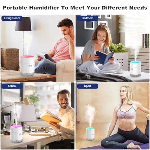 Image of Rechargeable Mini Humidifier, Colorful Cool Mist Humidifiers with 7 Color Light, Small Personal Desktop Humidifier for Baby Bedroom, Office, Nursery, Travel with Auto Shut-Off, Super Quiet (White)
