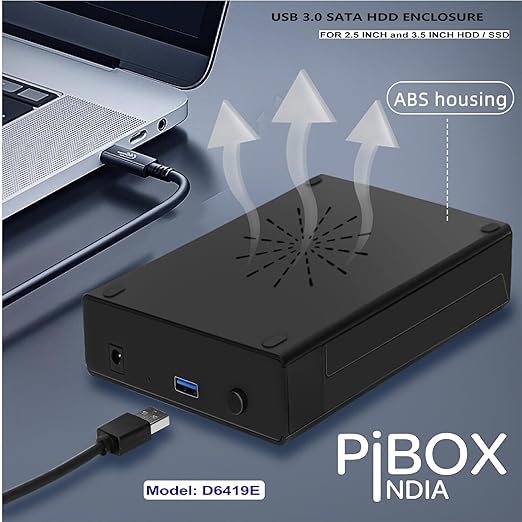 Image of (Refurbished) PiBOXIndia Hard Drive Enclosure,USB 3.0 External Hard Drive Docking Station for 3.5 /2.5 Inch SATA Hard Drives /SSD with 16 TB+, Tool-Free HDD Enclosure D6419E-FLAT - Black