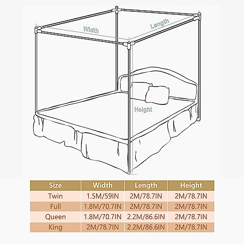 Cama con dosel doble blanca con postes y mosquitera incluida 4