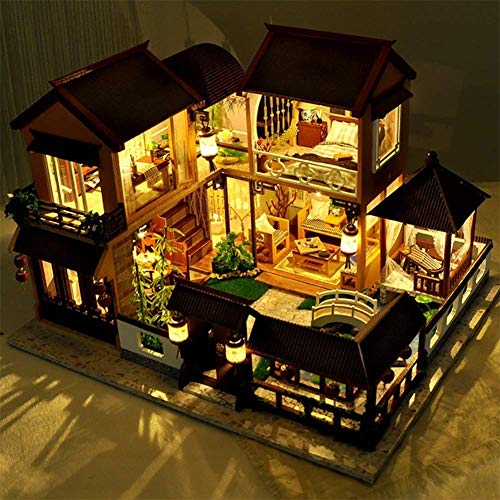 Puppenhaus-Miniatur mit Möbeln, Holz-Miniatur-Puppenhaus-Kit, DIY Art House Crafts mit Light-3D-Holzmodellbausatz – Bild 4