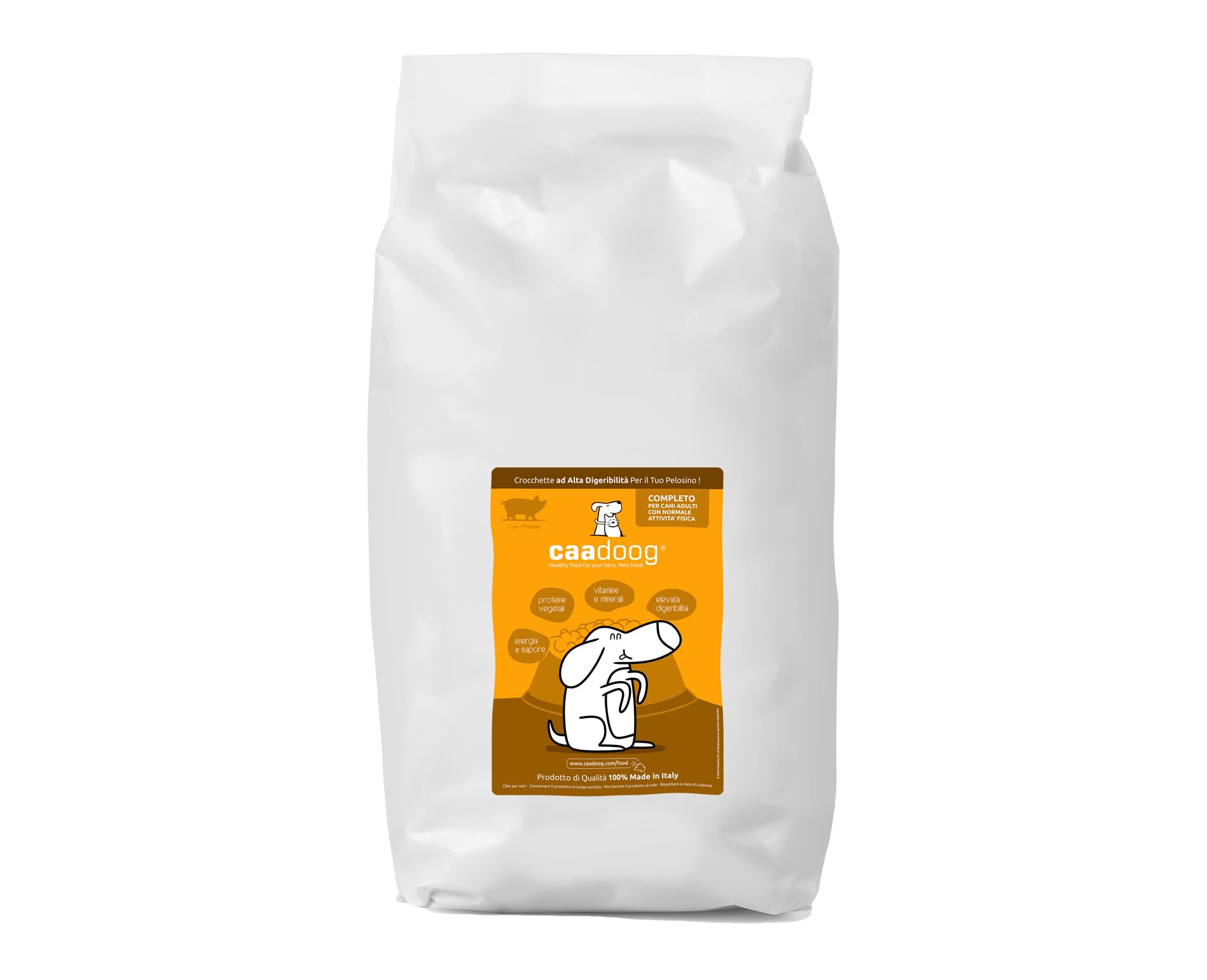 CAADOOG Crocchette Cani Adulti 14 kg - Monoproteico Completo - Cibo Secco per Cani Tutte le Razze - Arricchite di Vitamine, Minerali, Proteine - Carne di Maiale - Prodotto in Italia