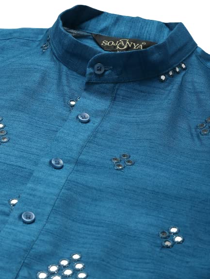 Sojanya (Since 1958 Men'S Silk Blend Mirror Work Indian Traditional Ethnic Dresses Kurta Churidar Pyjama Set4