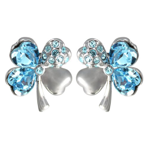 Dahlia Four Leaf Clover Stud Earrings with Swarovski Crystals, Rhodium Plated