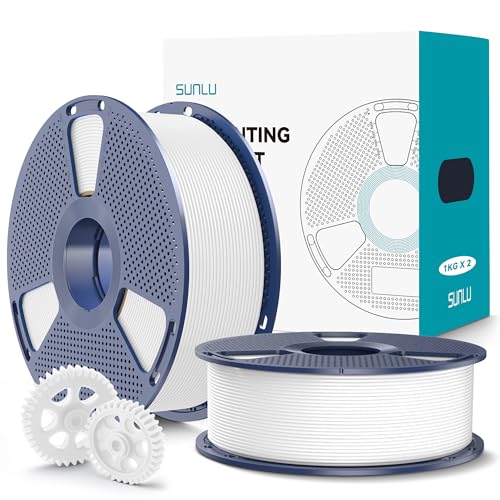 Image of SUNLU PLA+2.0 3D Printer Filament 2KG, Upgrade PLA+ Filament 1.75mm, Tougher and Stronger, Dimensional Accuracy + /-0.02mm, 1KG per Spool, 2 Pack, 2KG Total, White+White