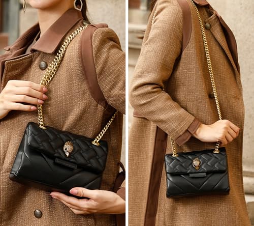 Image of Rejolly Crossbody Shoulder Bag for Women PU Leather Quilted Purse Flap Cluth Handbag with Chain Strap Black (Gold Hardware)