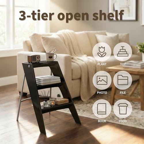 HOTEAGLE Modern Folding Chair - Multifunctional Design Doubles as Step Stool & Storage Shelf, Sturdy Engineering Plastic for Kitchen, Dining & Bistro,White - image 8