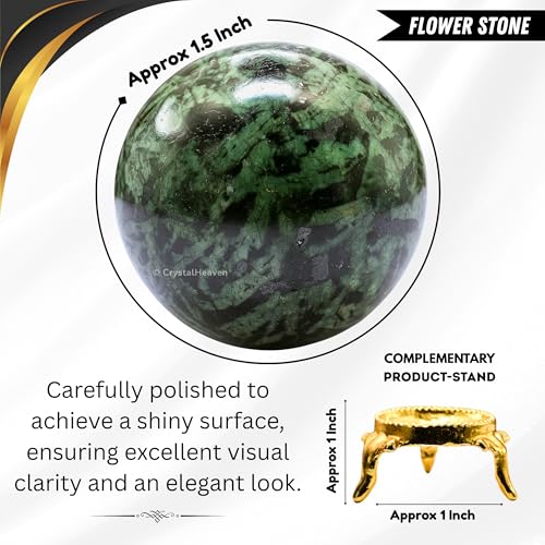 Image of Certified Flower Stone Crystal Ball for Meditation - Premium Crystal Vastu Items for Home and Feng Shui Items for Good Luck - Ideal for Pooja Supplies and Spiritual Practices (1.5 inch Inch)