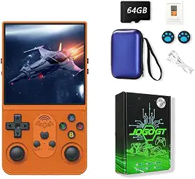 Console de videogame retrô R36S GT, 64 GB, sistema Arkos 2.0, Tela de 4,0 polegadas,15.000 jogos integrados, brinquedo retrô perfeito para meninos,video game portatil,console portatil (cor laranja)