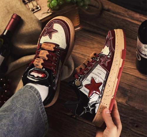 Star Shoes Men's Chunky Sneakers Y2K Retro Walking Shoes，Leather Lace Up Retro Sneakers，Lightweight Comfort Walking Footwear for Women Men4