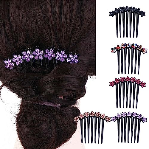 Leadigol 5PCS Crystal Flower Hair Comb,Rhinestone Black Plastic Hair Side Comb Flower Hair Comb Hair Clip for Women
