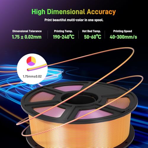 Image of FLASHFORGE Silk Tri-Color PLA Filament 1.75mm, Coextrusion Gold Red Purple Triple Color Rainbow 3D Printer Filament, Enchanting Silk Finish with 360 Multicolor Shifting Color Effect