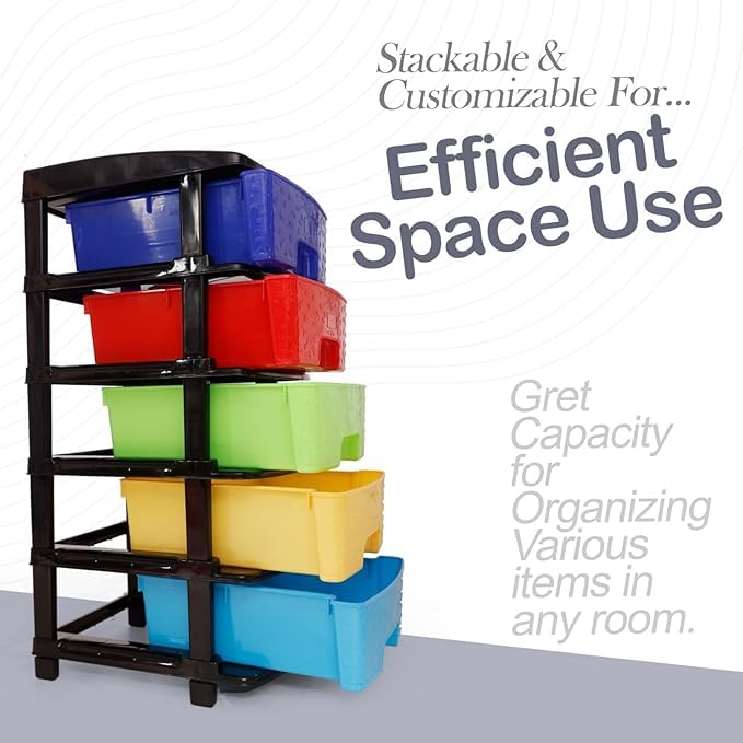 Image of KITCHIVO Plastic Modular Drawer Storage Chest Of Drawers Organizer Storage Box, Large Stomo Racks For Multipurpose Anti-slip Shoes Organizers (Stone & Multi, 5 Layer)