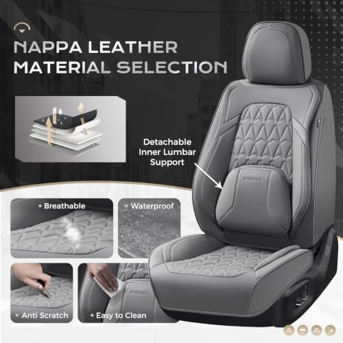 Image of Coverado Car Seat Covers Full Set, Automotive Front and Rear Seat Covers with Backrest, Nappa Leather Car Seat Protectors Waterproof, Universal for Most Vehicles