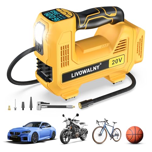 Cordless Tire Inflator Portable Air Compressor Tire Air Pump Compatible With Dewalt 20V Battery - LIVOWALNY 160PSI Auto Pump with Digital Pressure Gauge for Car Tires, Bicycle, Balloons (No Battery)