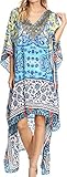 Sakkas P7 - HiLowKaftan Laisson Hi Low Caftan Dress Top Cover/Up Fit With Printed Pattern - 1718-Turquoise/Yellow - OS