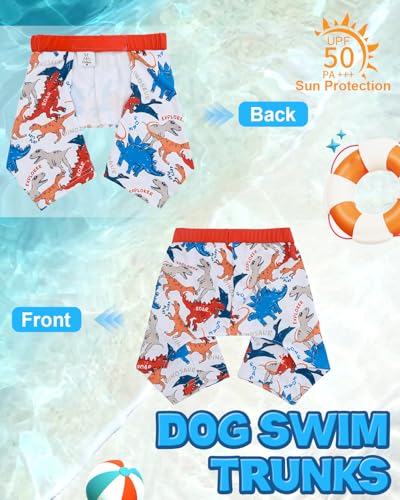 Image of CuteBone Dog Swim Trunks Swimsuit Durable & Comfortable - Quick-Dry, Adjustable Waistband Shorts, UV Protection Bikini- Perfect for Beach, Pool & Outdoor Fun, Dinos DST08L