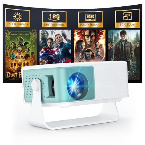 WOLFANG Mini Beamer, Tragbarer Projektor mit 1080P Eingabeunterstützung, nativer 720P Auflösung, Automatischer Keystone-Korrektur, 50% Zoom & 180° Drehung, Kompatibel mit...
