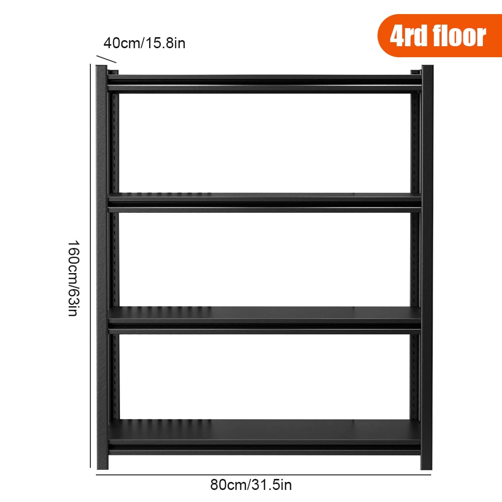 Scaffali da garage regolabili e resistenti, in metallo, capacità 100 kg per ripiano, design senza bulloni, per magazzino, officina, ufficio, cucina, nero (160 x 180 x 40 cm)
