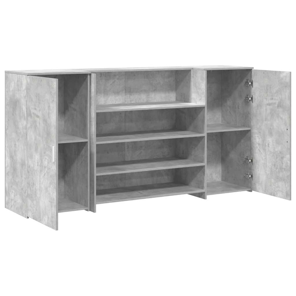 Empfangstheke Betongrau 200x50x103,5 cm Holzwerkstoff mit Tresen und Stauraum, für Büro Homeoffice, mit Schrank, Wandhalterung zum Sichern