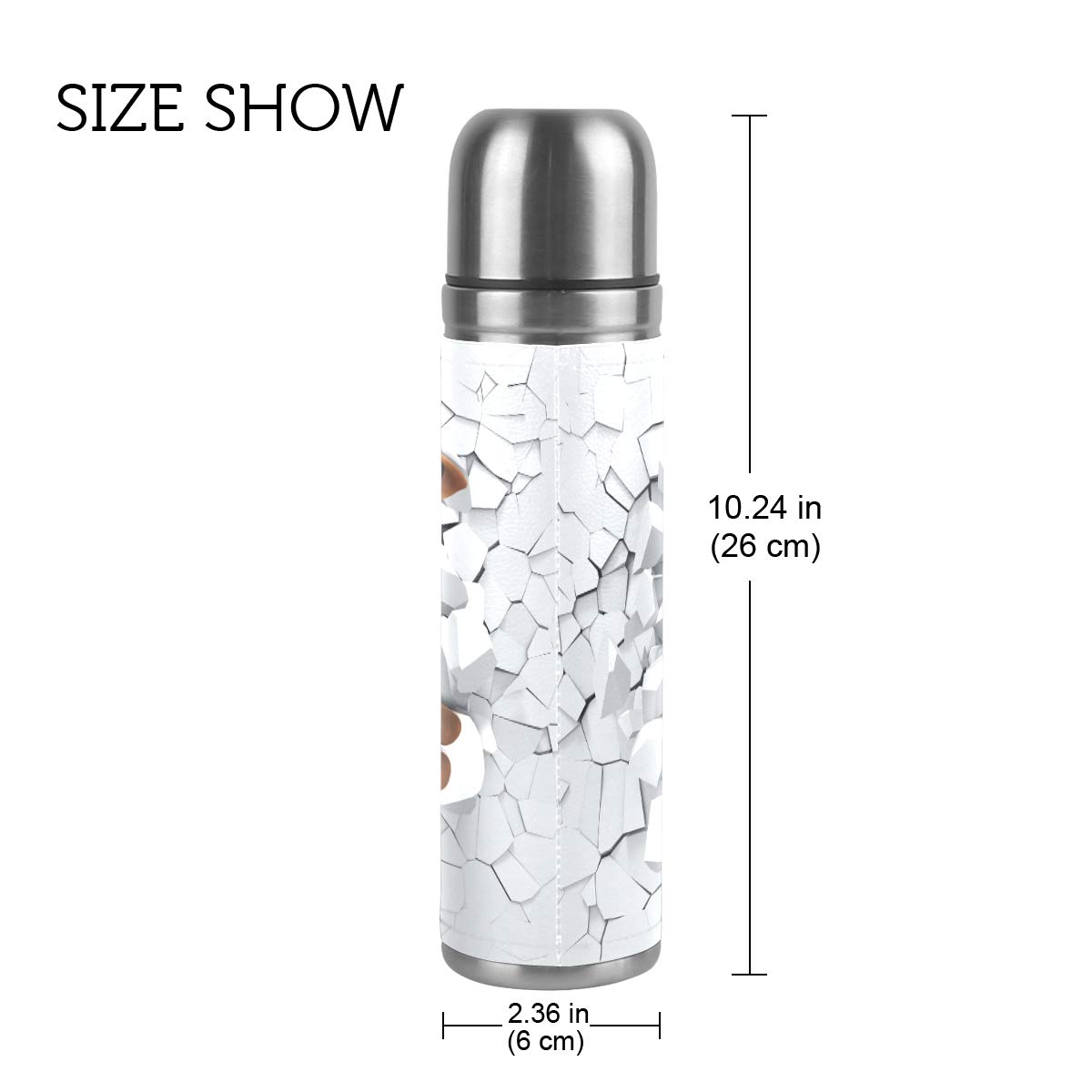 Taza de viaje aislada al vacío de acero inoxidable con doble pared a prueba de fugas, bonita jirafa en 3D personalizada impresa en piel auténtica, termo envuelta en termo de 500 ml