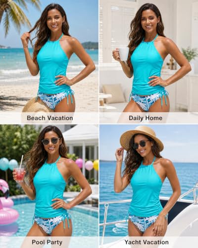 Image of Womens Two-Piece Tankini Set Cow Skull with Leopard Print Sets Swimwear Tankini Top Sets Swimwear