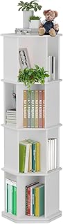 bimiti Rotating Bookshelf Bookcase Kids 4-Tier Revolving Bookcase 360° Rotating Storage Display Rack Wooden Hexagonal Floor Standing Bookcase Spinning Corner Shelf for Home Living Room Bedroom