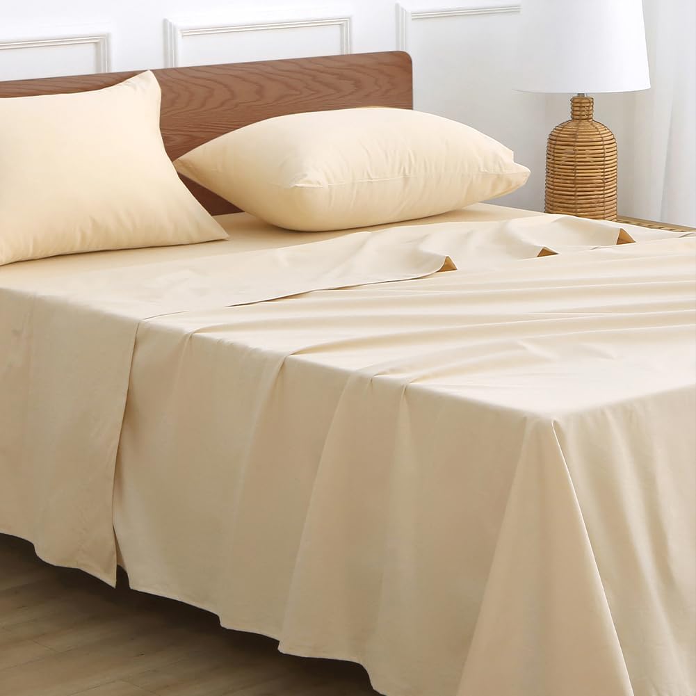 HYPREST Cotton Sheets King Size,18 Inch Deep Pocket King Sheets Hotel Luxury Soft Beige - 600 Thread Count