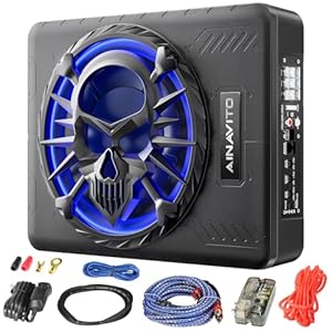 CX-100 Car Audio Subwoofers,10″Slim Car Subwoofer,800W amplifier car audio With LED Ambient Light, Bass Control, Under Seat Subwoofer for Car/Truck,powered subwoofer car audio for Powerful Bass