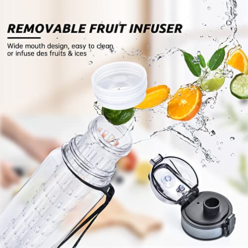 UTEBIT Water Bottle 1L with Fruit Infuser, 1 Litre Sports Water Bottle with Motivational Time Marker - Image 2
