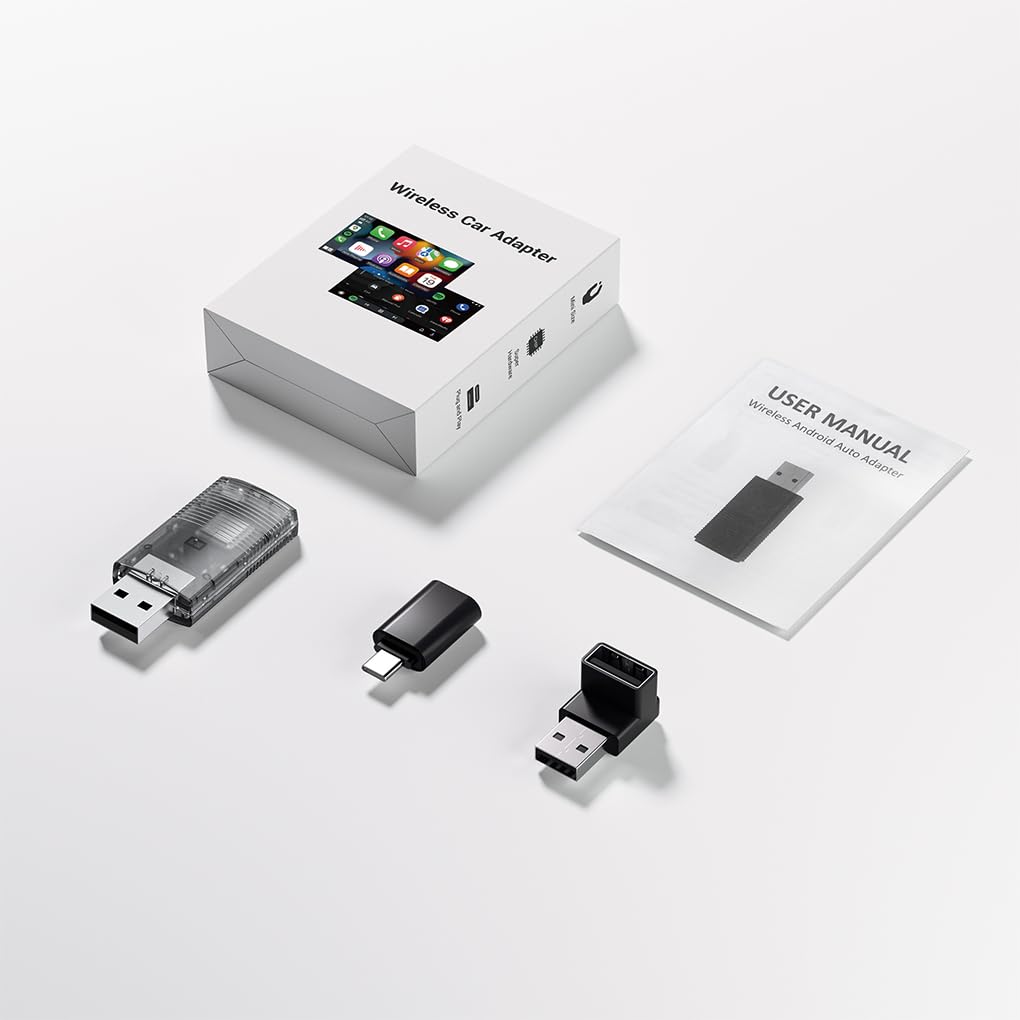 Zymoplas Adattatore per gioco per auto wireless 2 in 1 con trasparente Adattatore per gioco per auto wireless per Android Plug Play