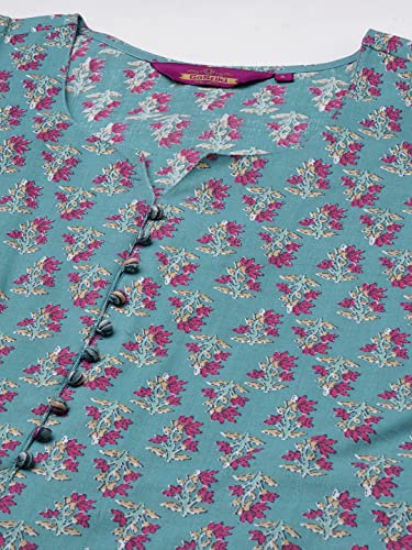Image of GoSriKi Women's Cotton Blend Printed Straight Kurta With Pant