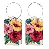 Gepäckanhänger aus Leder, Blumenstrauß exotischer tropischer Blumen, Reise-Koffer, Identifikation, Namensschild, mit Edelstahlschlaufe, 2 Stück