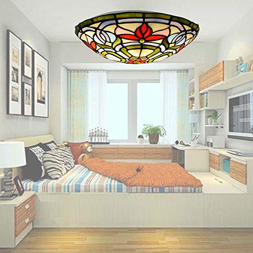 Plafonnier en vitrail rétro de 40 cm pour diffuser une lumière chaleureuse E27