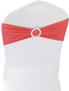 WELMATCH Coral Spandex Chair Bands Sashes - 50 pcs Wedding Banquet Party...