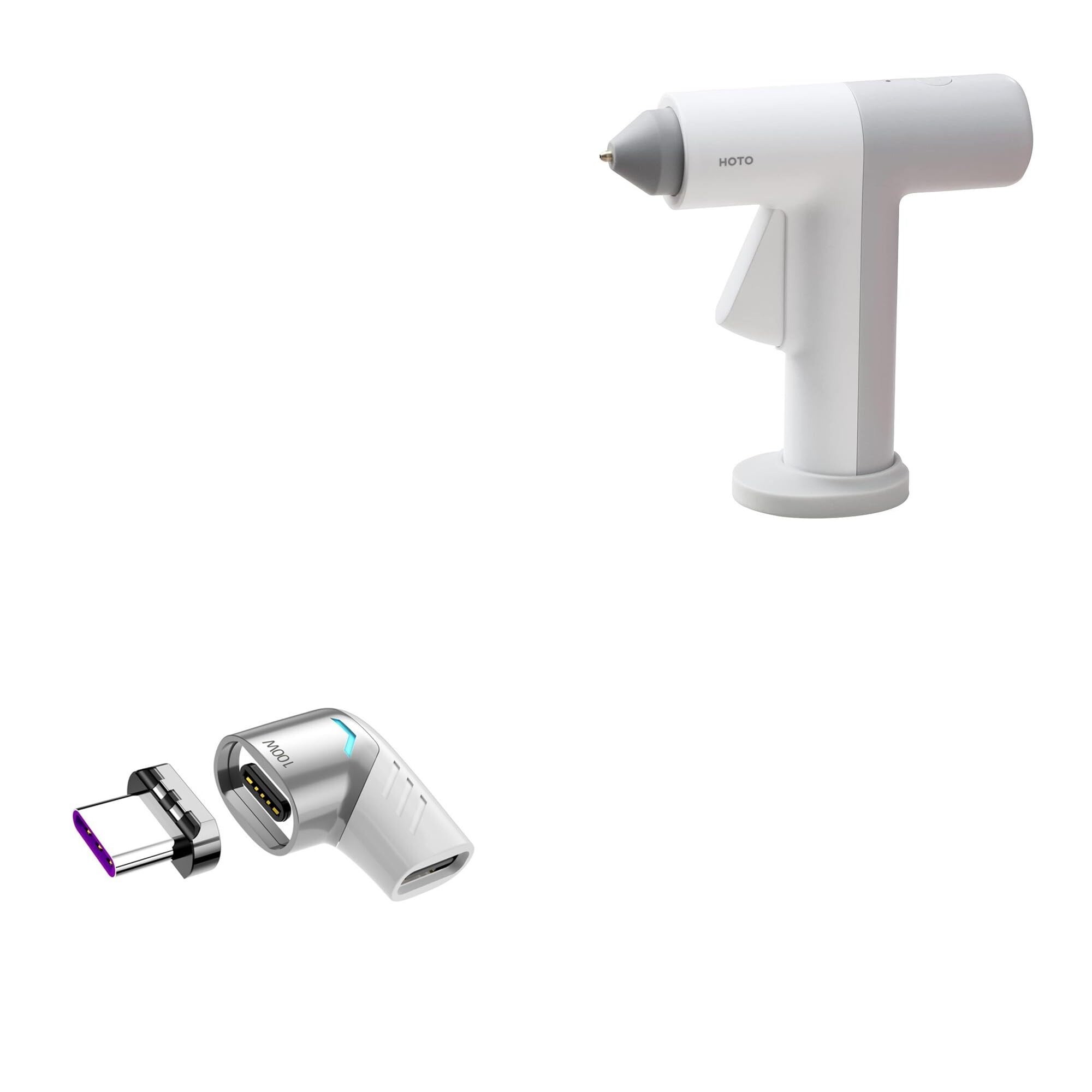 BoxWave Adapter Compatible with HOTO Hot Melt Glue Gun - MagnetoSnap PD Angle Adapter, Magnetic Charging Connector Device Saver - Metallic Silver
